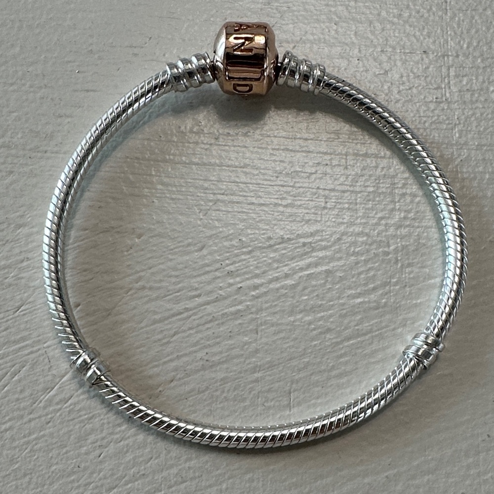Pandora Two Tone Barrel Bracelet with Rose Gold Clasp